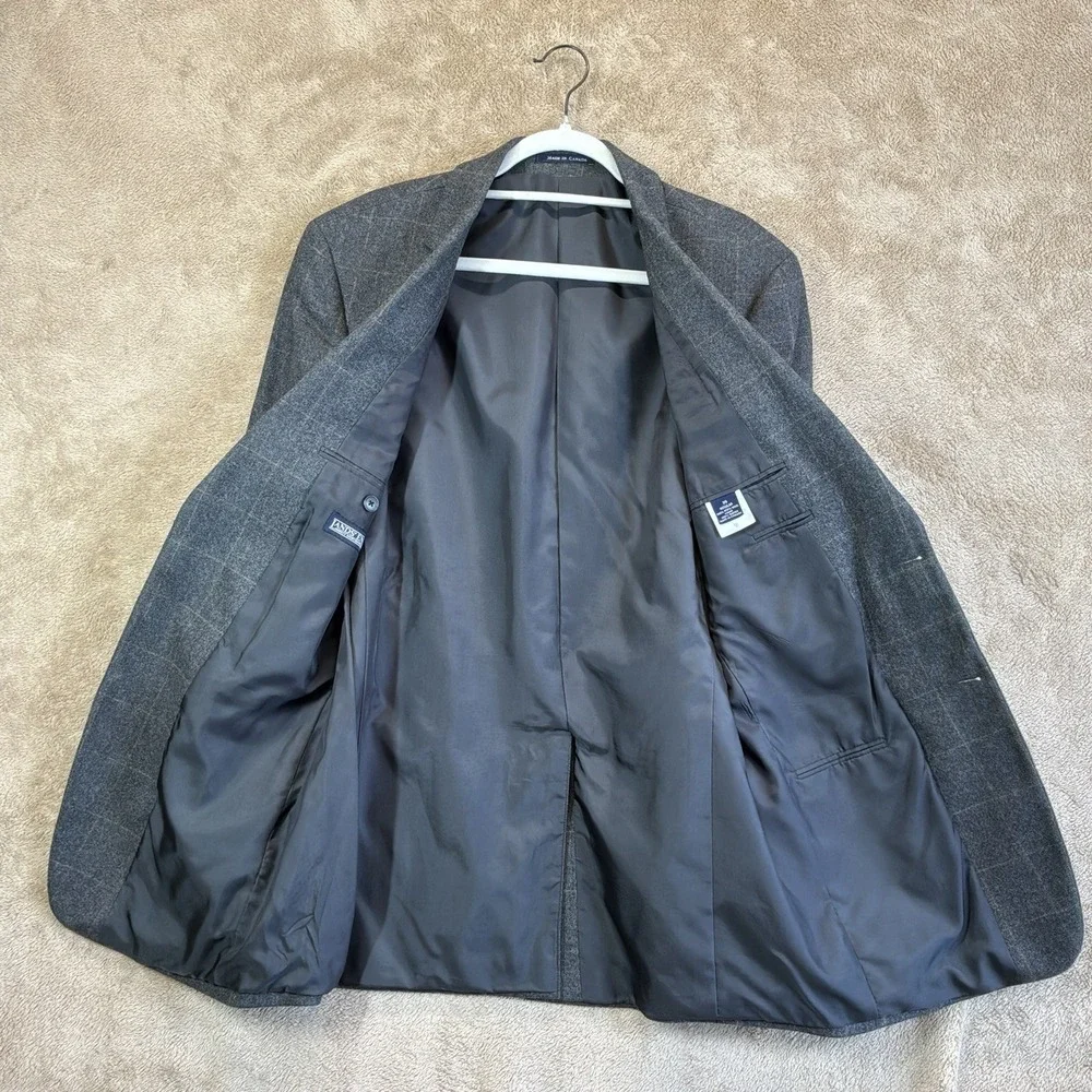Lands End‎ 100% Wool Blazer Mens 39R Sport Coat Gray Windowpane Academia